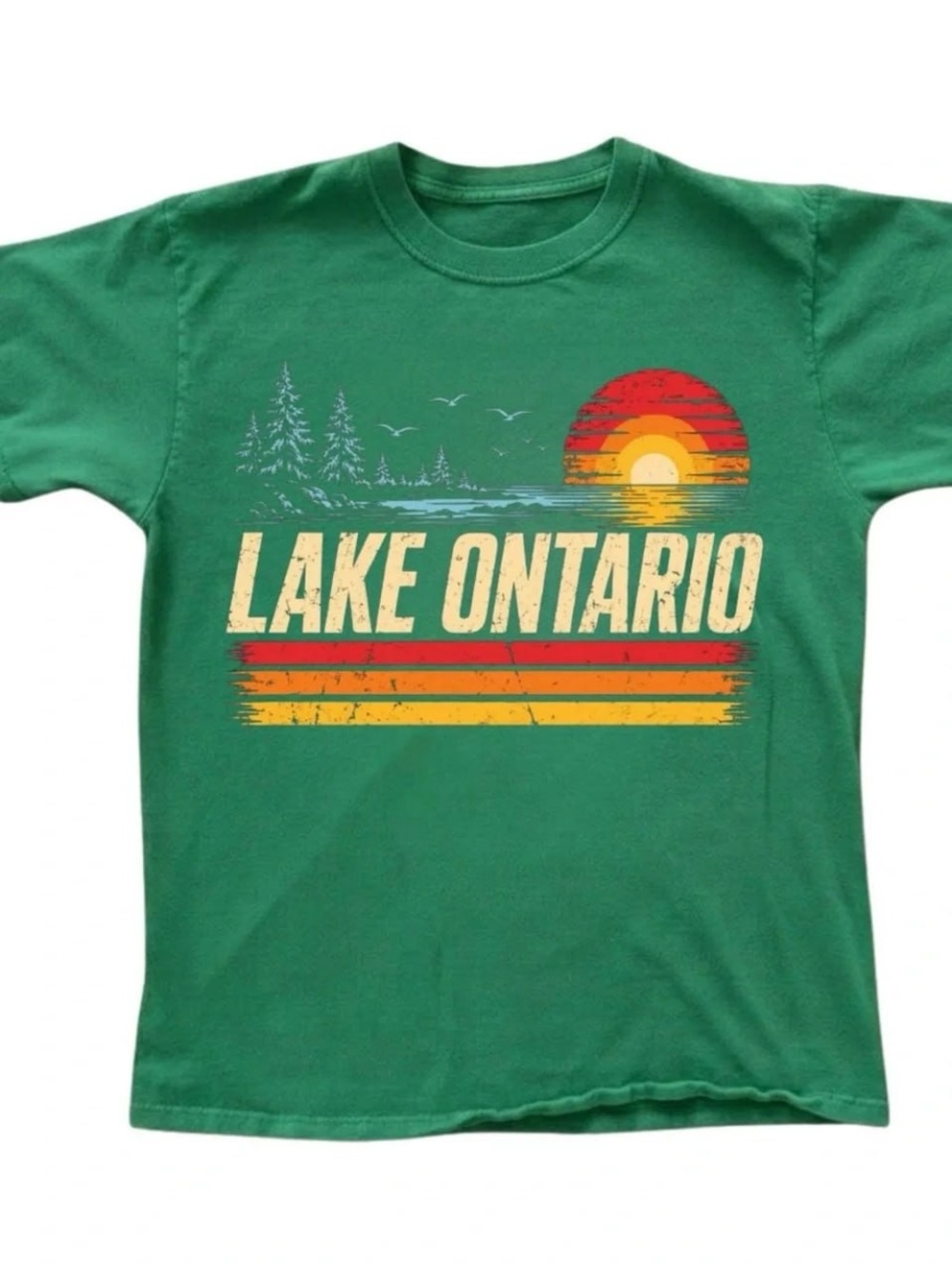 Green Lake Ontario Graphic Tee with Sunset Stripe